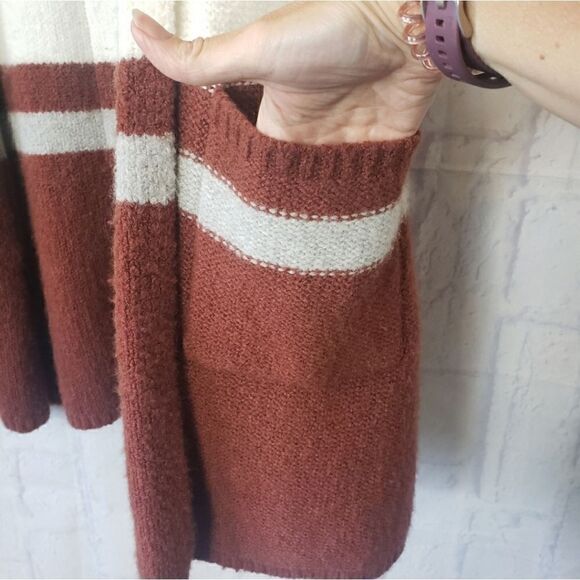 MAX STUDIO Hooded Open Front Long Vest Sweater Medium - Picture 2 of 6